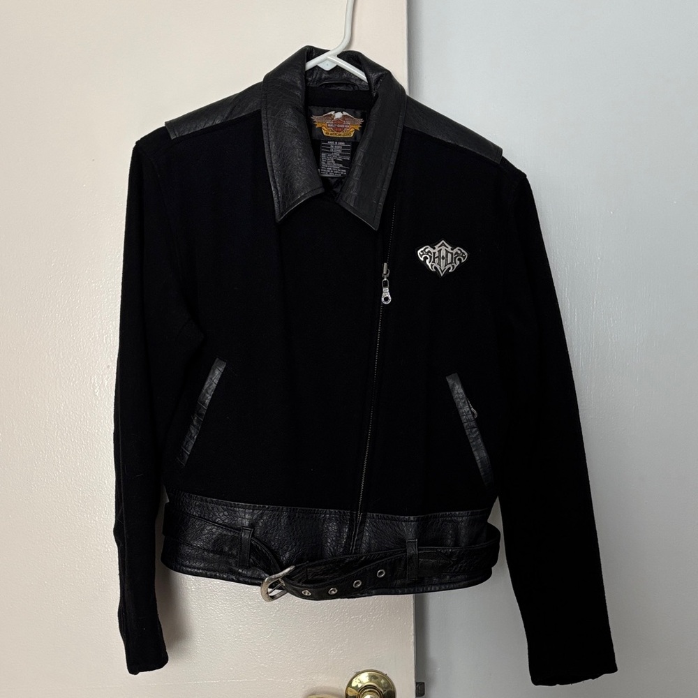 Harley-Davidson Black Women’s Mixed-Media Jacket with Leather Trim
